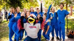 MSU Denver students and mascot Rowdy celebrate at the Health Institute groundbreaking Tuesday, Sept. 26, 2023. Photo by Alyson McClaran